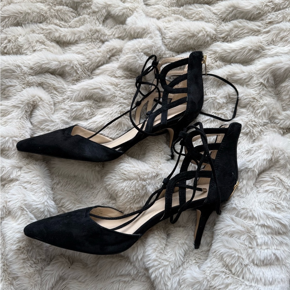 Black strap up heels